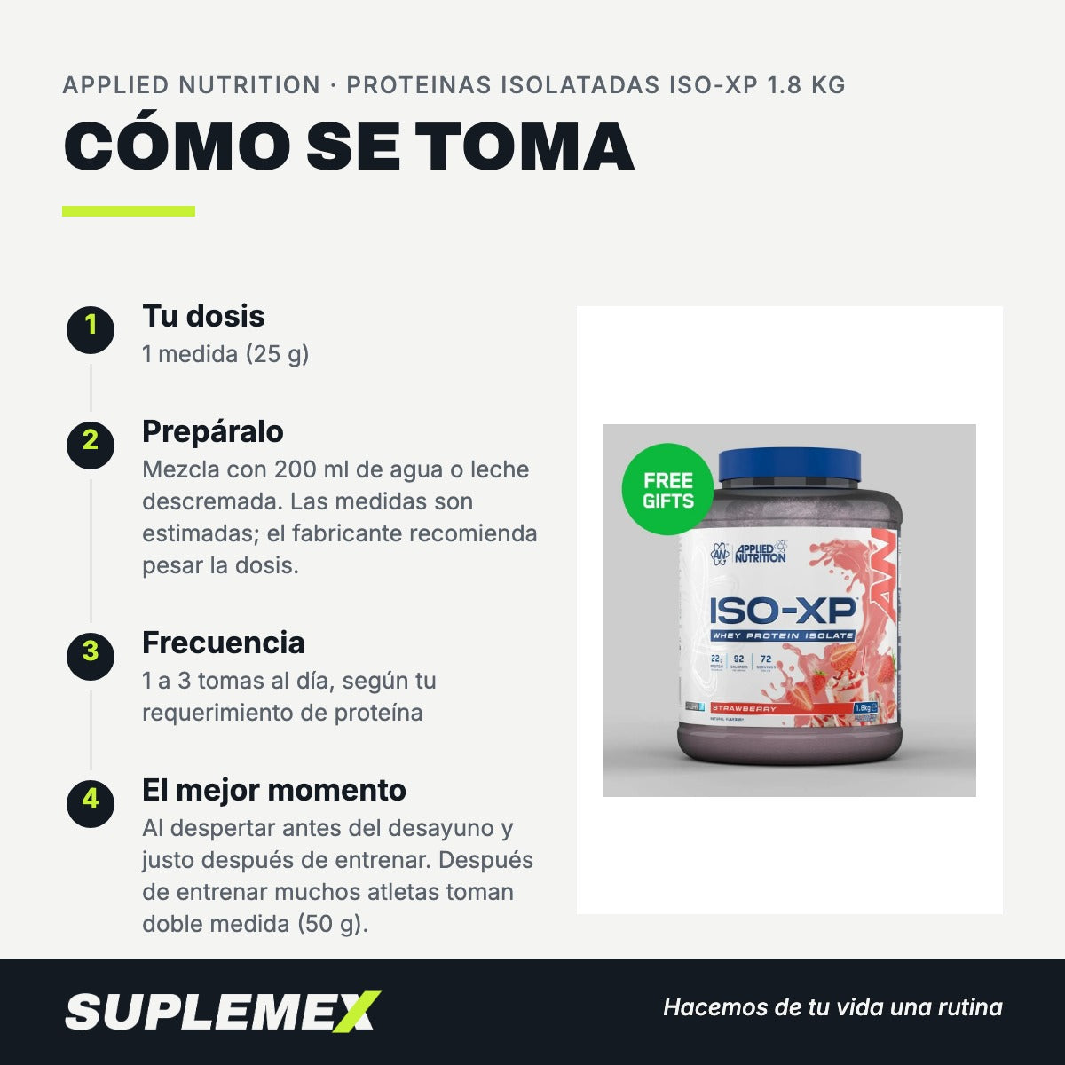 Modo de uso Proteinas isolatadas iso-xp: 25 g (1 medida) en 200 ml