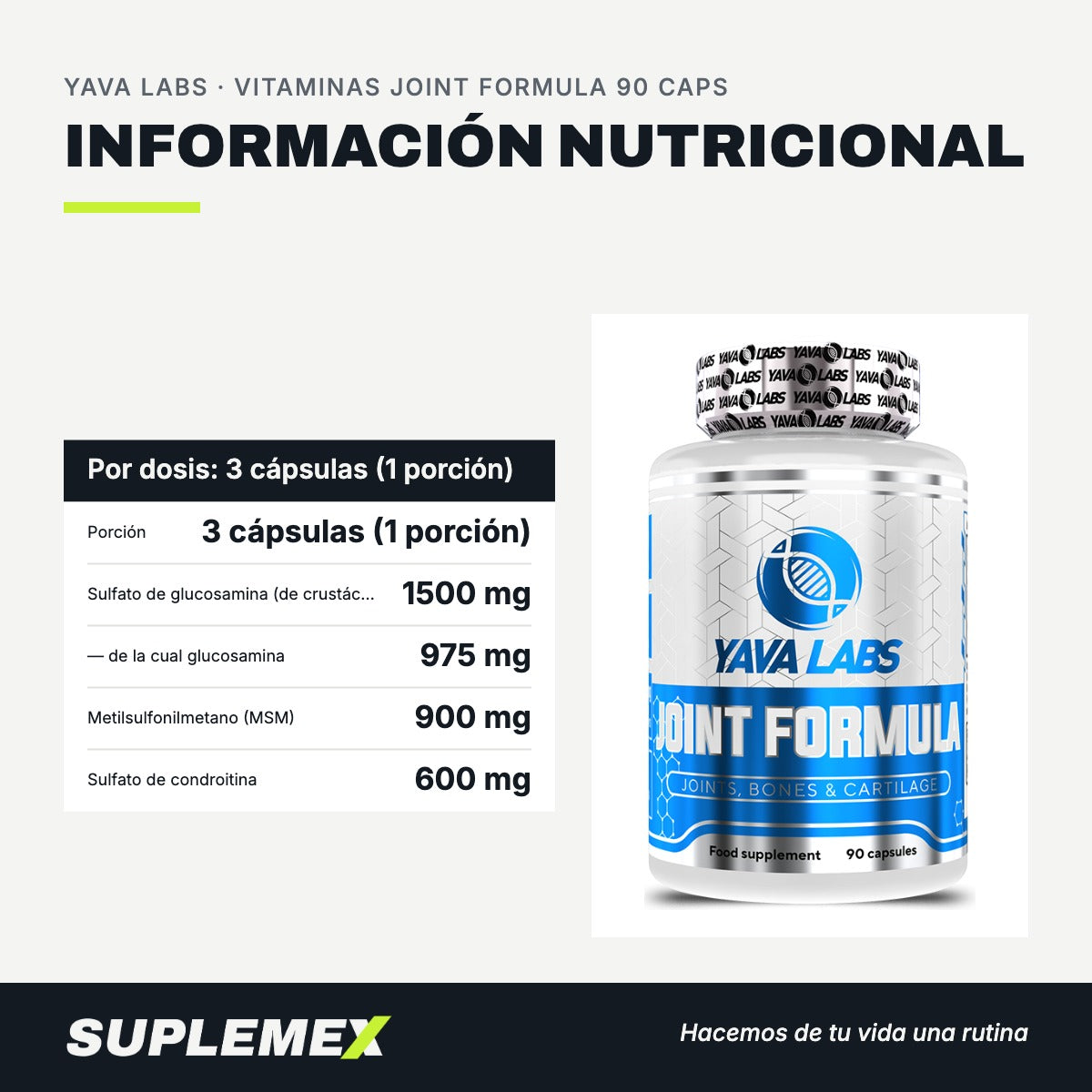 Información nutricional Vitaminas joint formula 90 caps