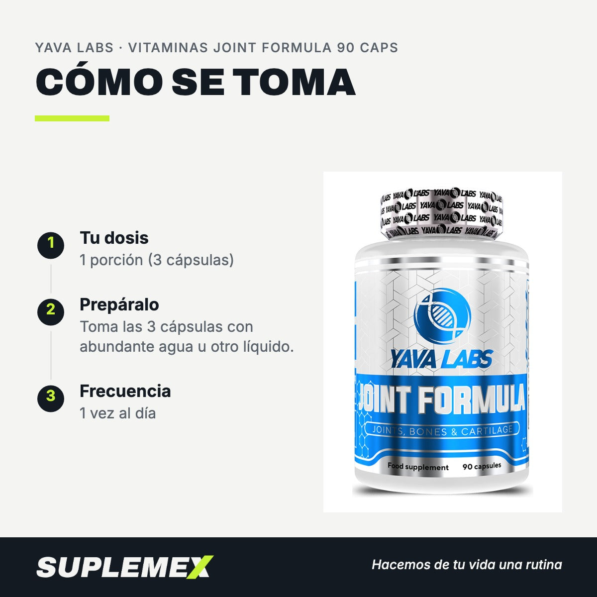 Modo de uso Vitaminas joint formula: 3 cápsulas (1 porción)
