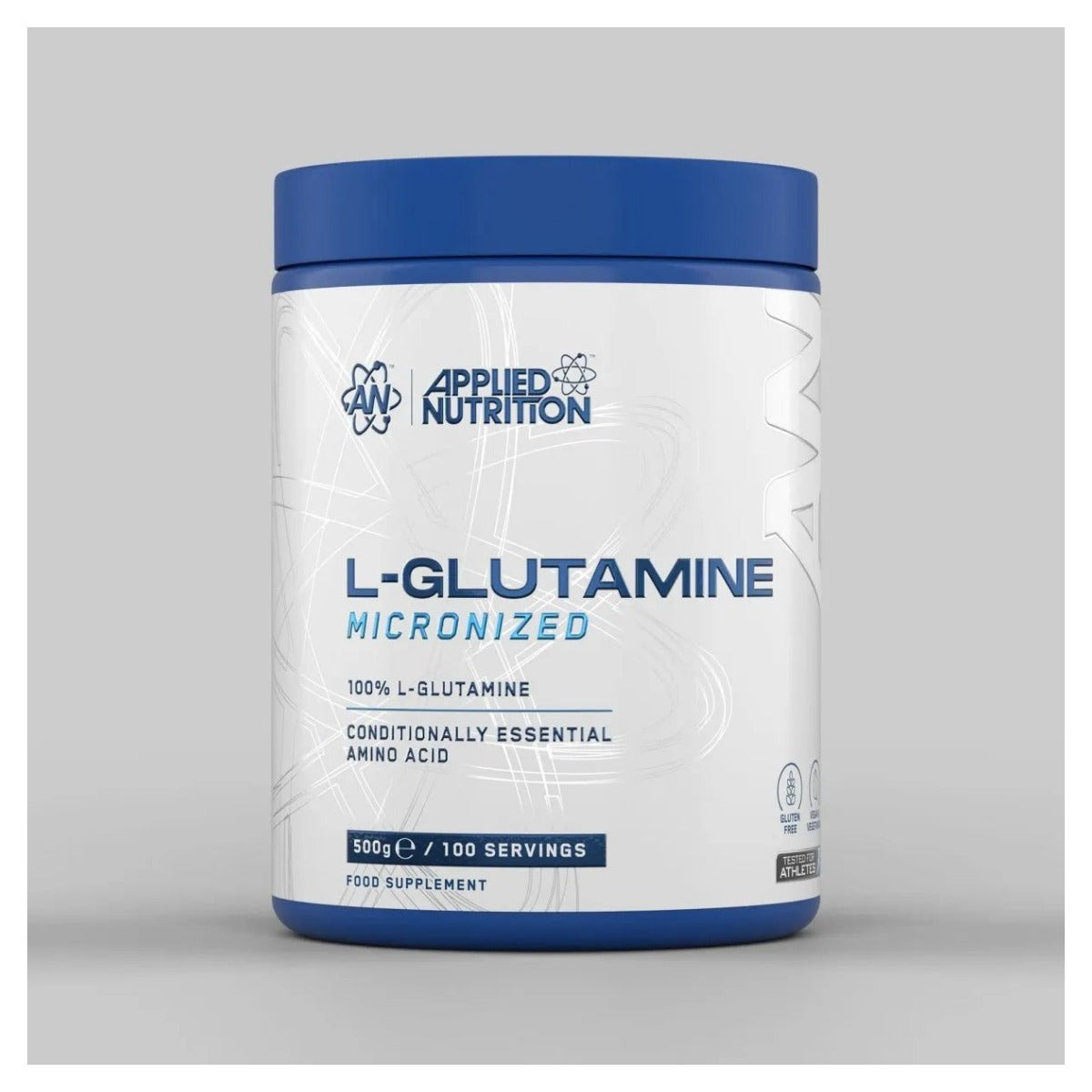 L-glutamina micronizada Applied Nutrition 500 g | 100 servicios | 5 g de L-glutamina por toma · 100 tomas.