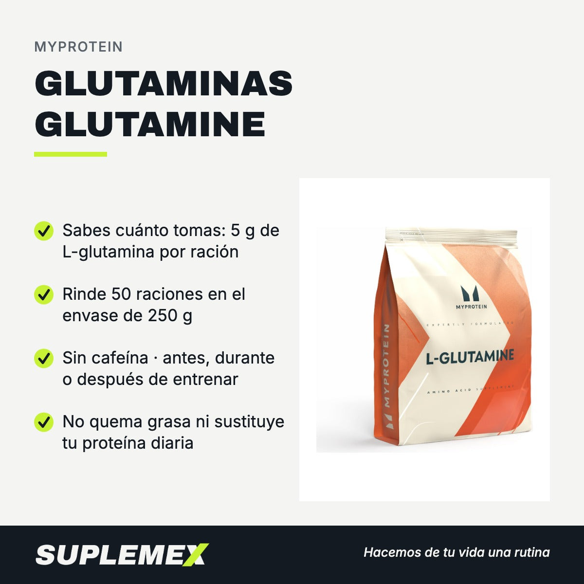 Gráfica de beneficios de Glutaminas glutamine 250 gr