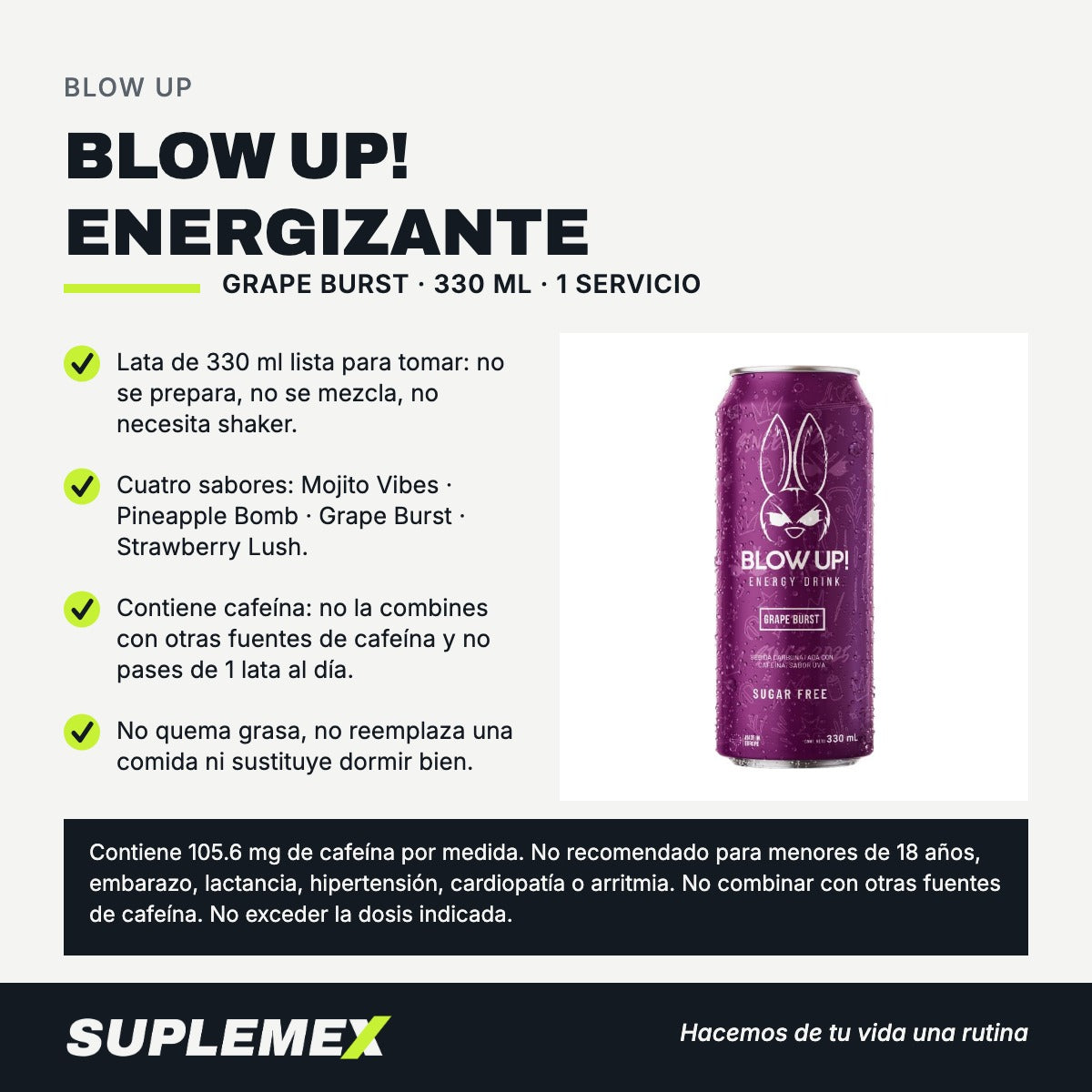 Gráfica de beneficios de Blow up! energizante 330 ml