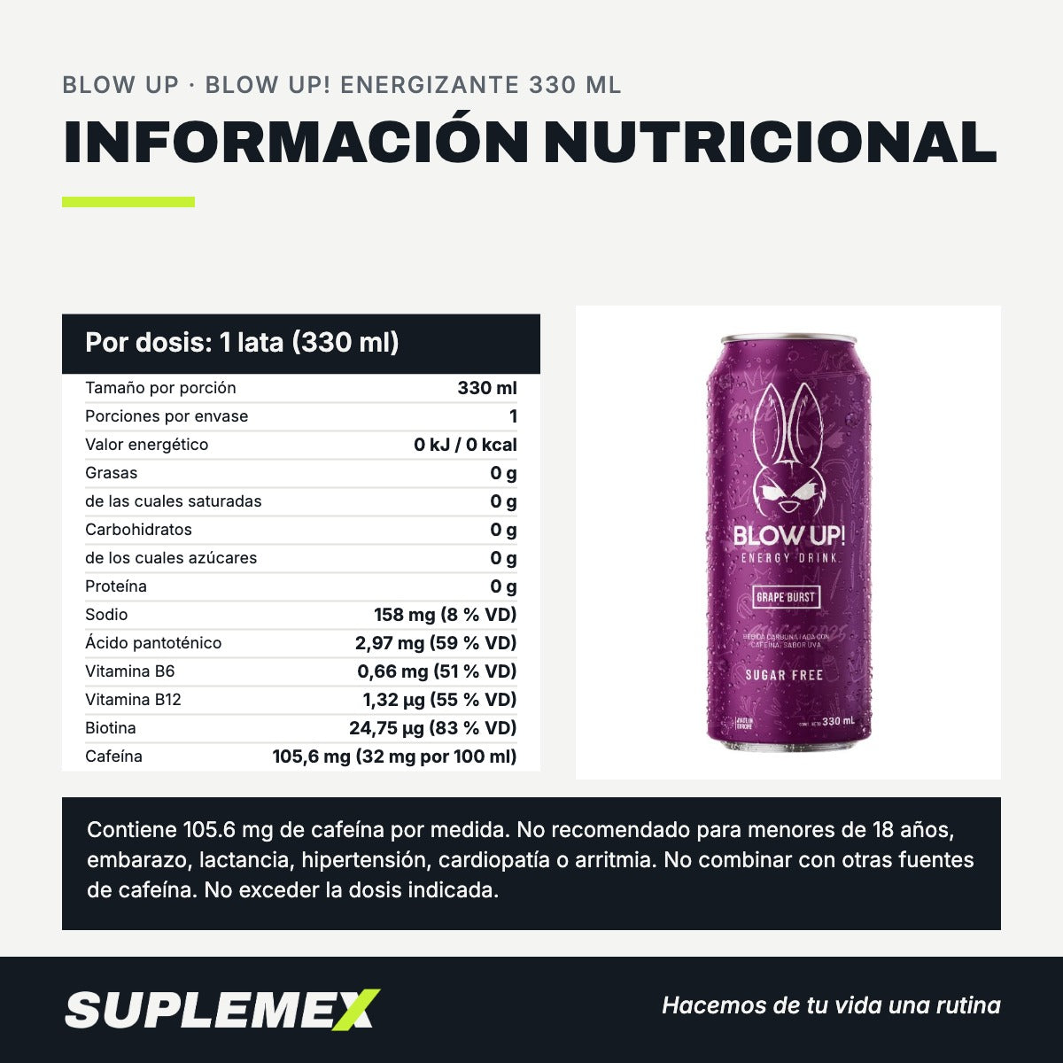 Información nutricional Blow up! energizante 330 ml