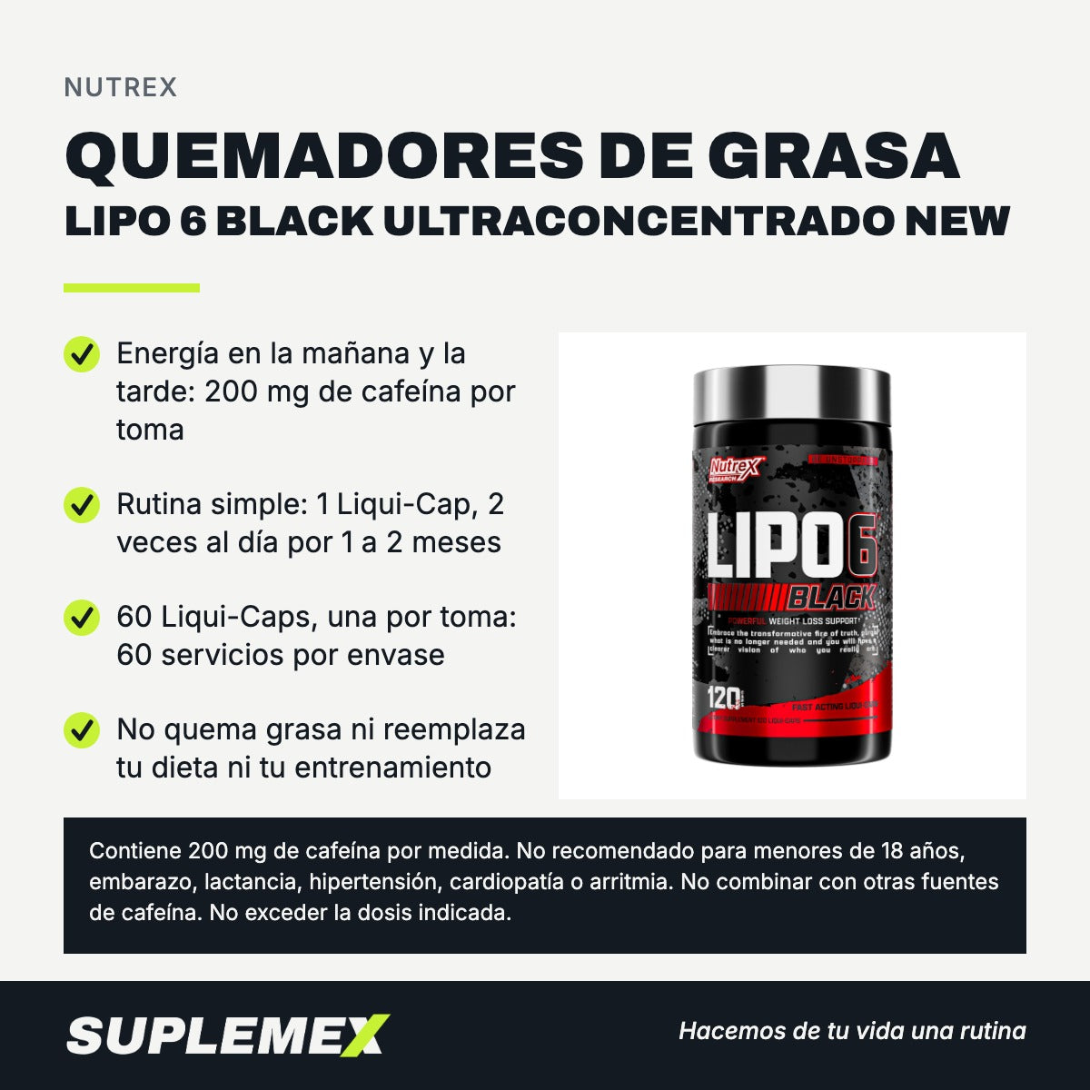 Gráfica de beneficios de Quemadores de grasa lipo 6 black ultraconcentrado new 60 caps