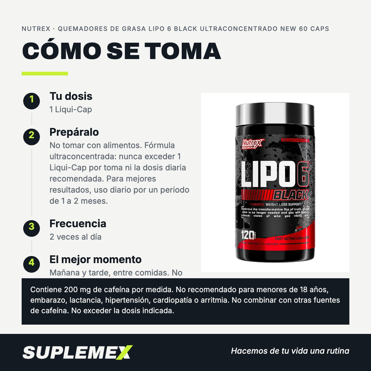 Modo de uso Quemadores de grasa lipo 6 black ultraconcentrado new: 1 Liqui-Cap