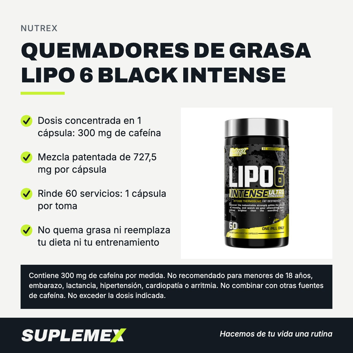 Gráfica de beneficios de Quemadores de grasa lipo 6 black intense 60 caps