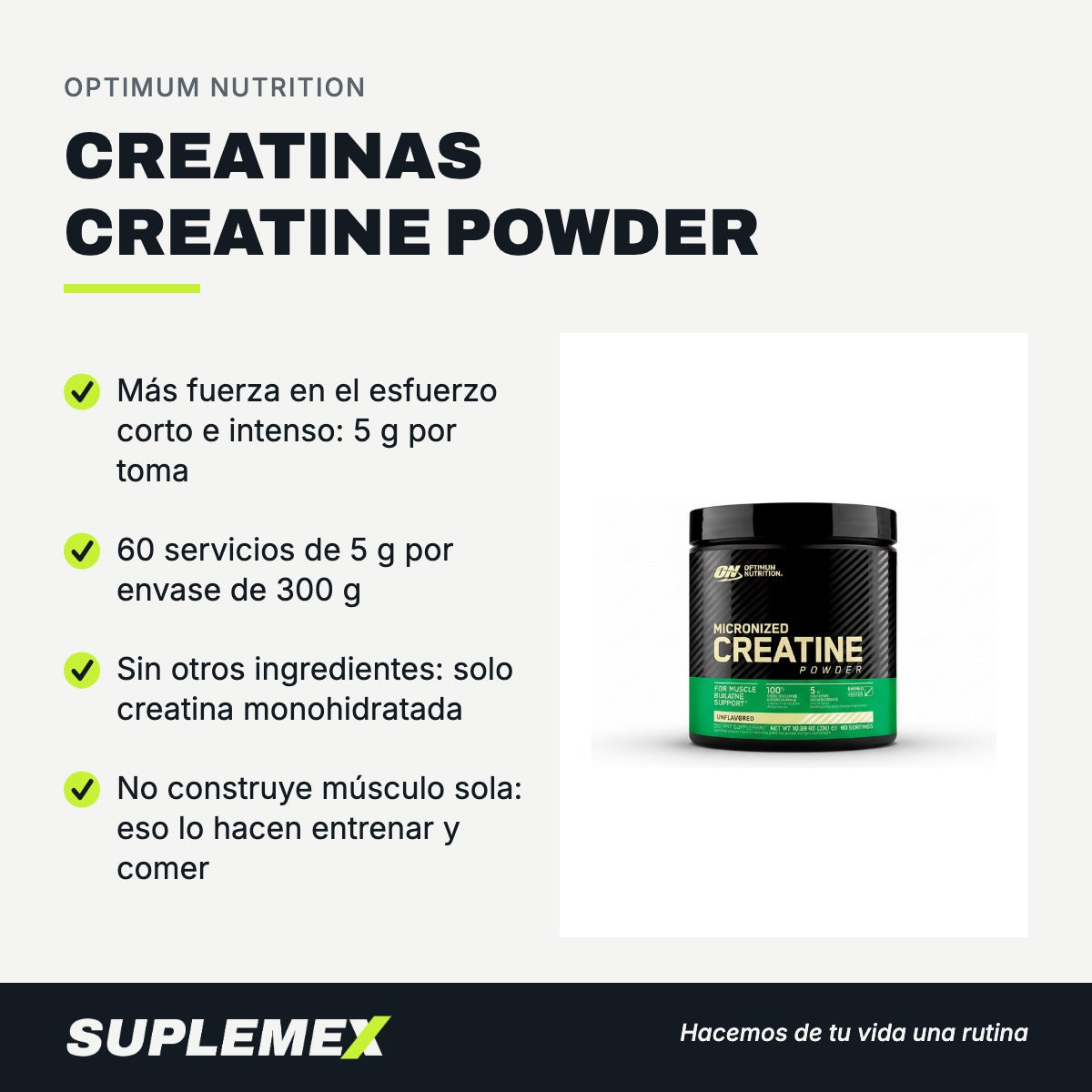 Gráfica de beneficios de Creatinas creatine powder 300 gr
