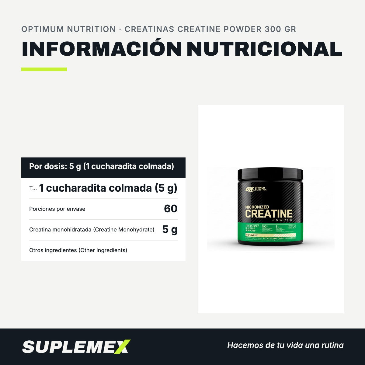 Información nutricional Creatinas creatine powder 300 gr
