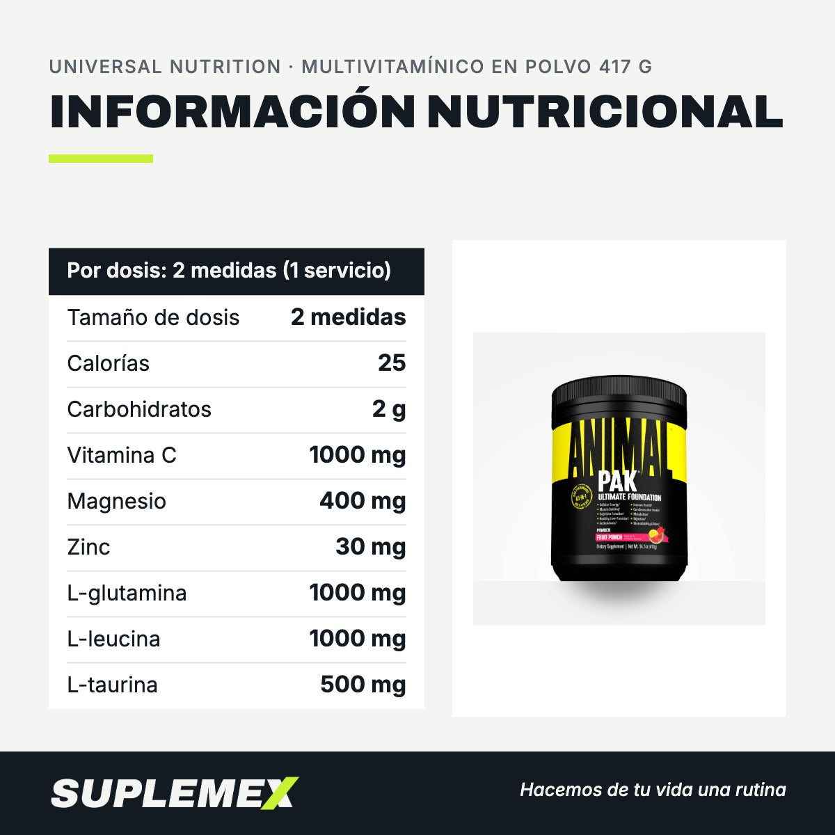 Información nutricional Multivitamínico en polvo 417 g