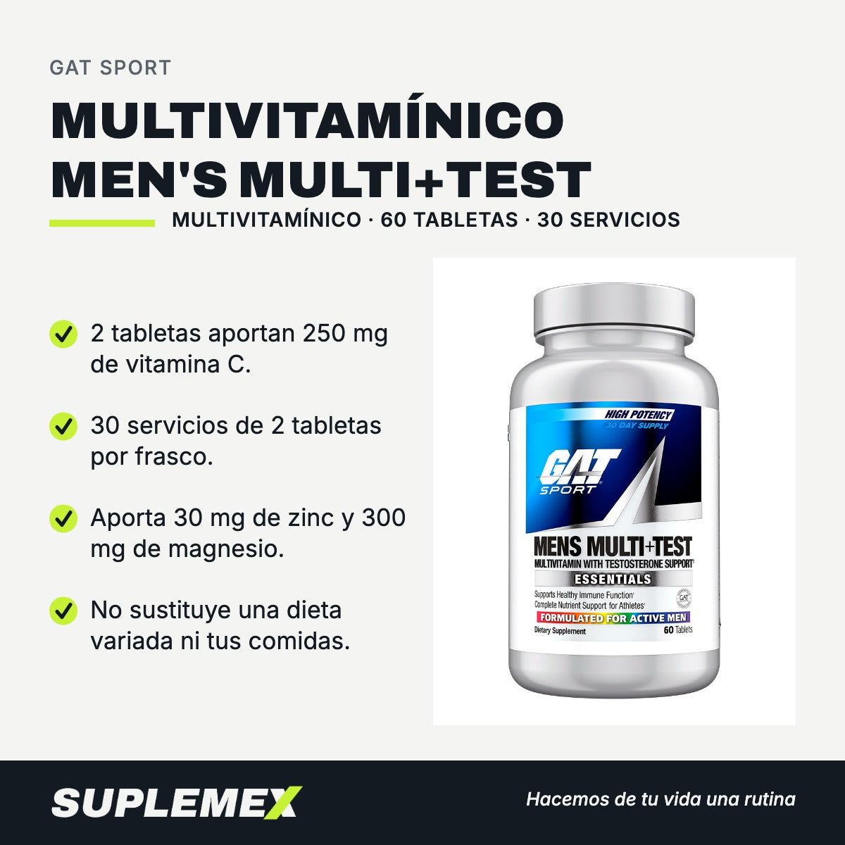 Gráfica de beneficios de Multivitamínico men's multi+test 60 tabletas