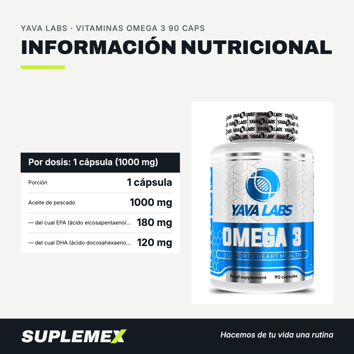 Información nutricional Vitaminas omega 3 90 caps
