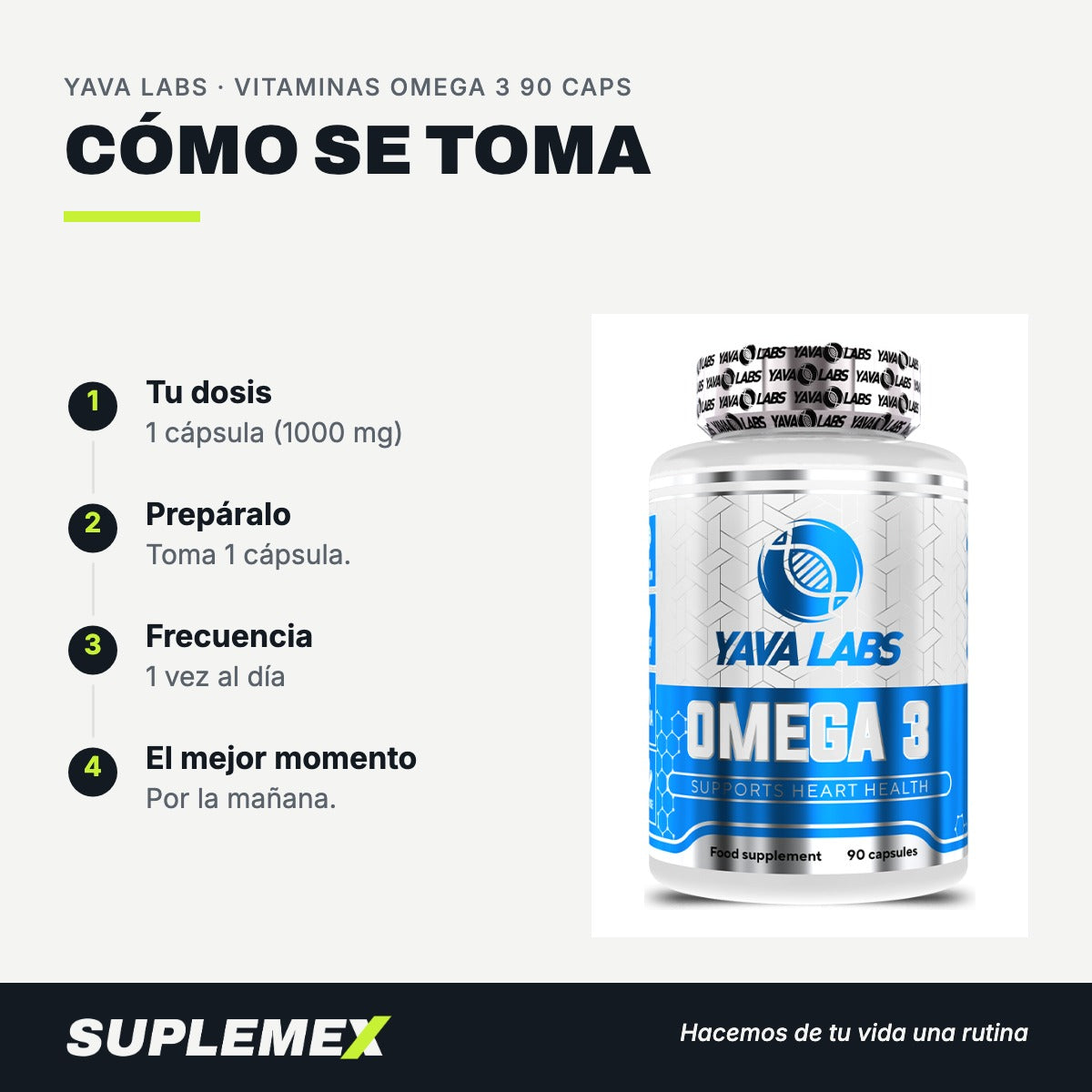 Modo de uso Vitaminas omega 3: 1 cápsula (1000 mg)