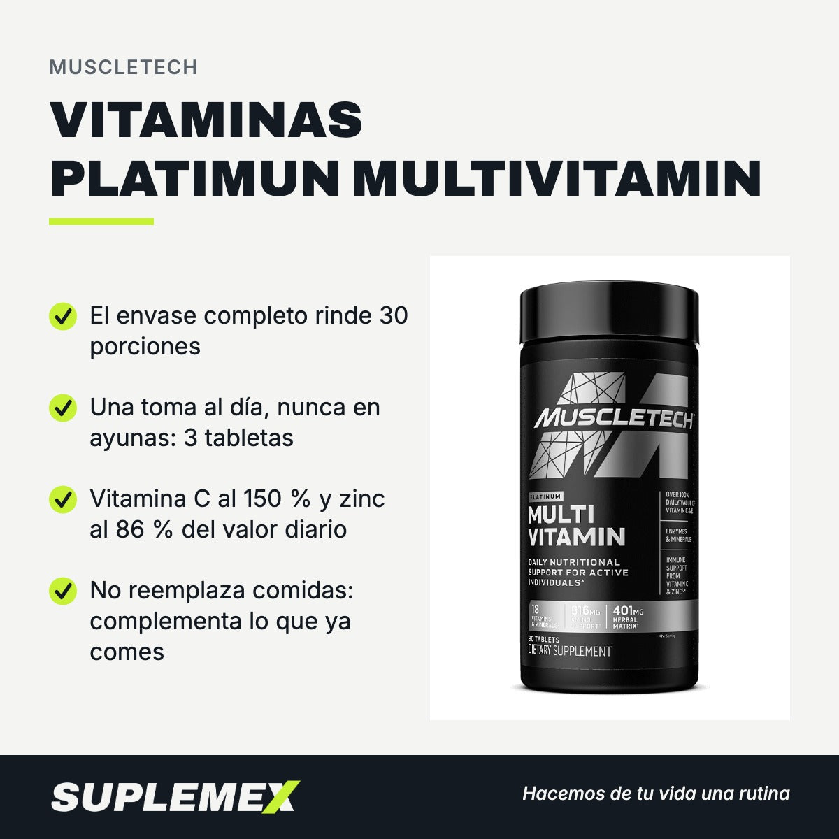 Gráfica de beneficios de Vitaminas platimun multivitamin 90 caps