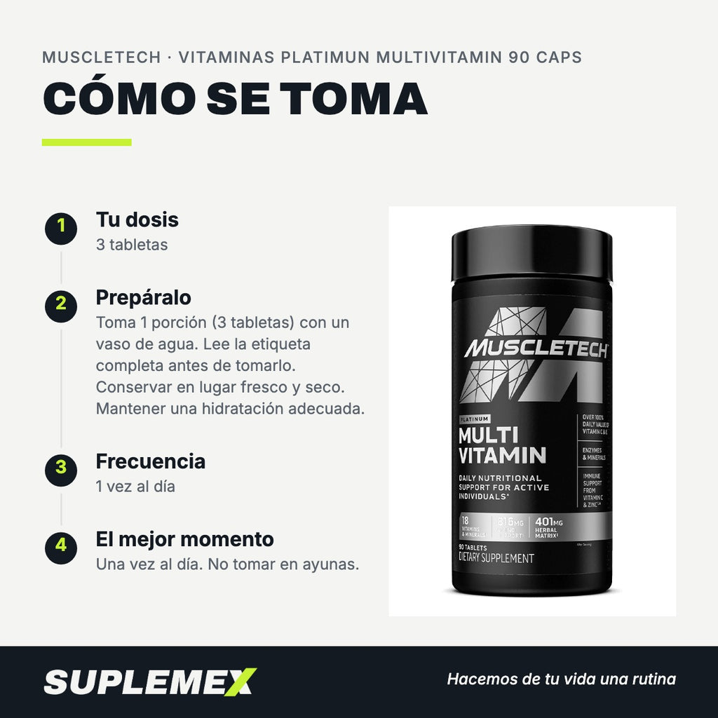 Modo de uso Vitaminas platimun multivitamin: 3 tabletas (1 porción)