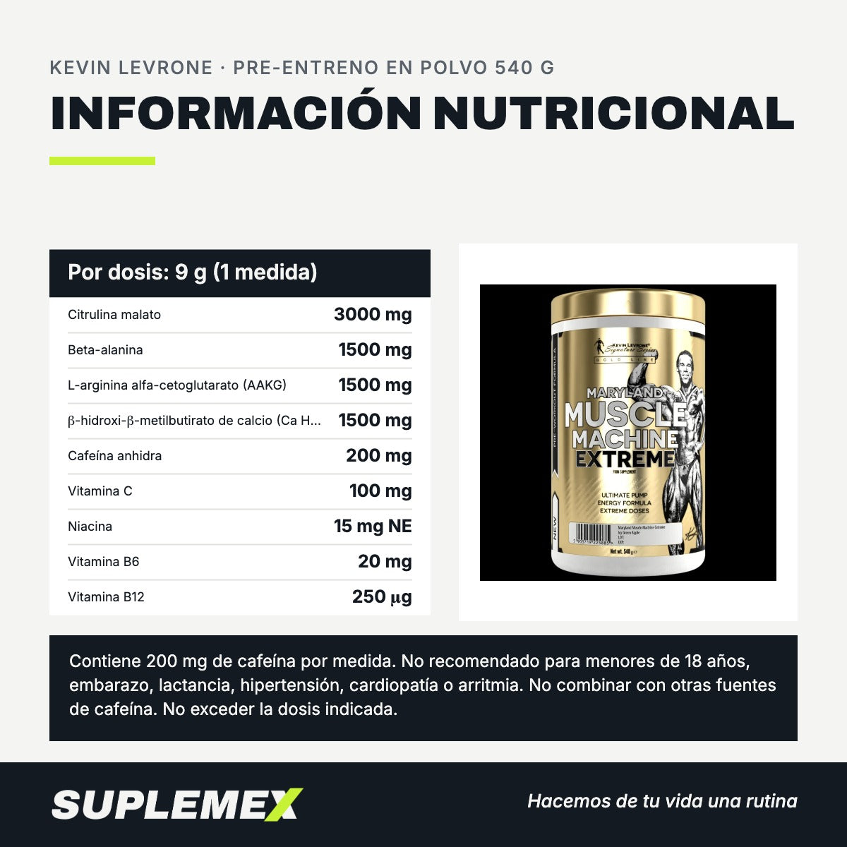 Información nutricional Pre-entreno en polvo 540 g