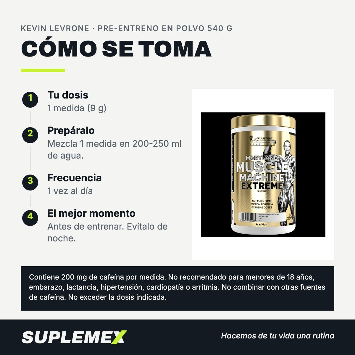 Modo de uso Pre-entreno en polvo: 9 g (1 medida) en 200-250 ml
