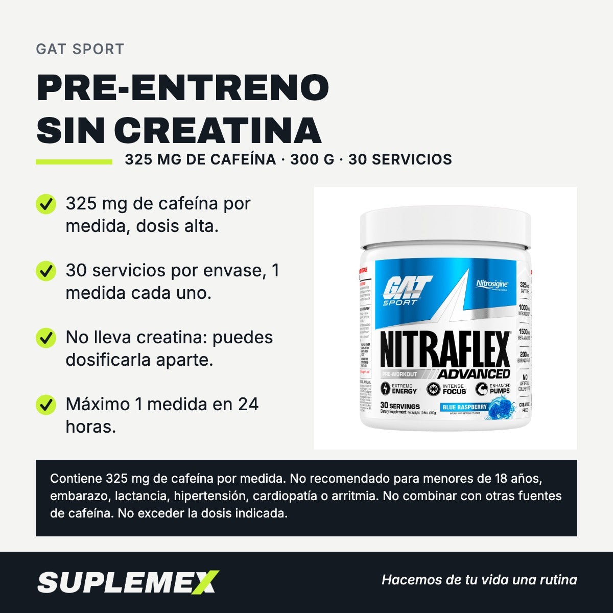 Gráfica de beneficios de Pre-entreno sin creatina 300 g