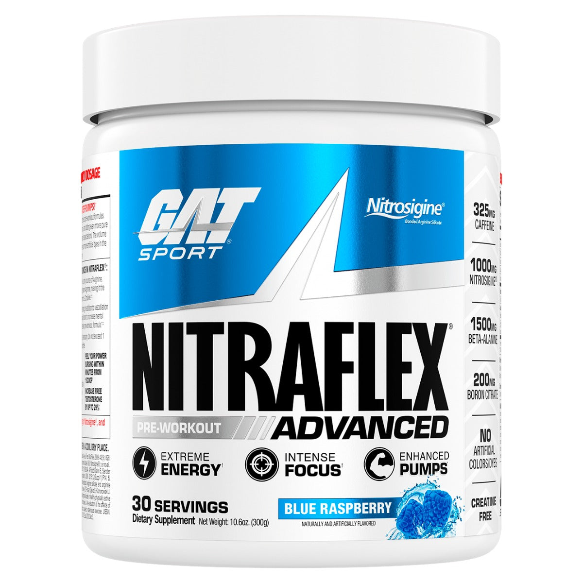 Pre-entreno sin creatina GAT Sport 300 g | 30 servicios | 325 mg de cafeína por medida, dosis alta.