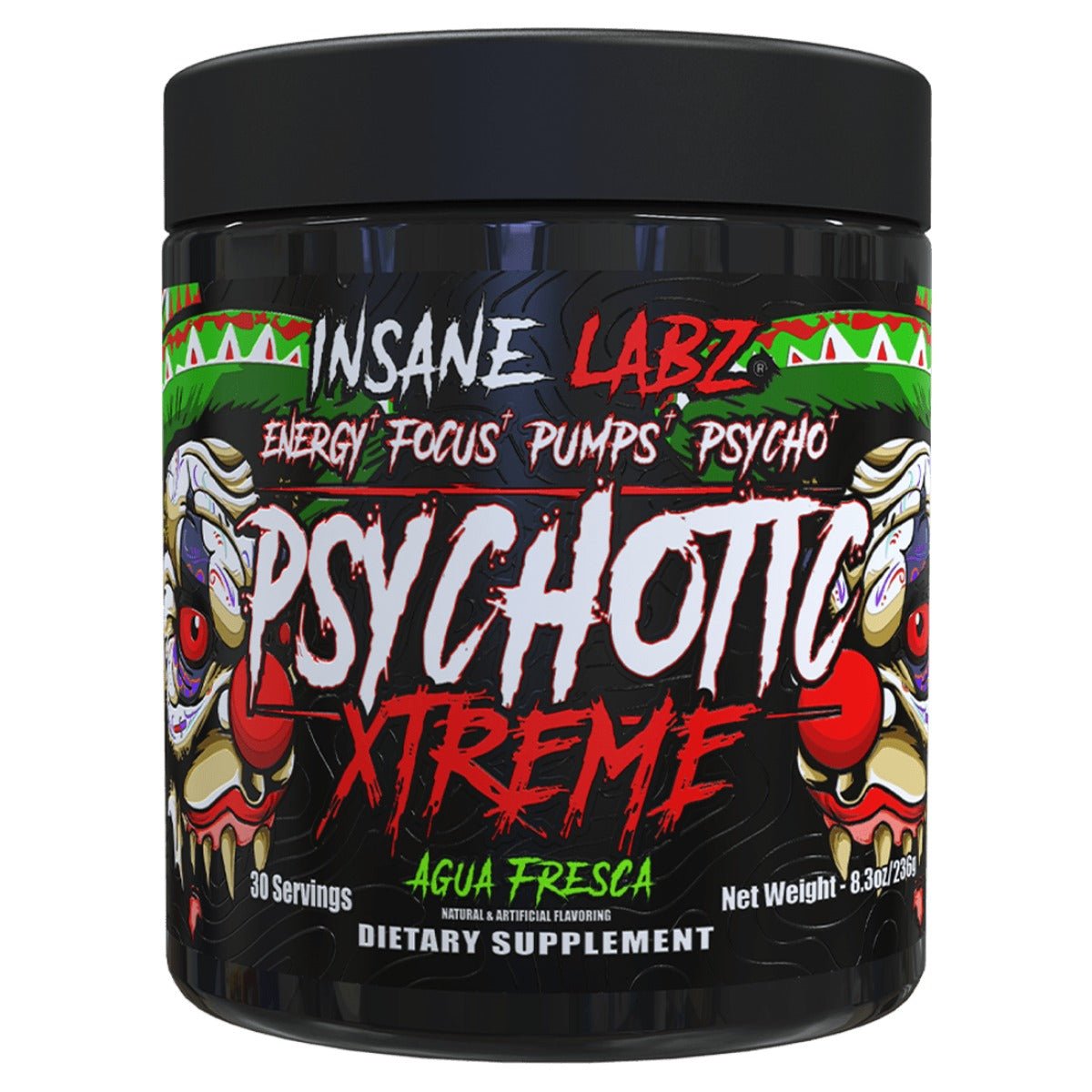 Psychotic xtreme pre-entreno Insane Labz 236 g | 30 servicios | 3 200 mg de beta-alanina por medida de 7,8 g, según el fabricante.