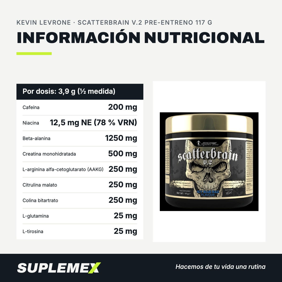 Información nutricional Scatterbrain v.2 pre-entreno 117 g