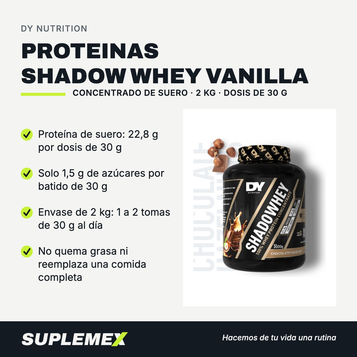 Gráfica de beneficios de Proteinas shadow whey vanilla 2 kg