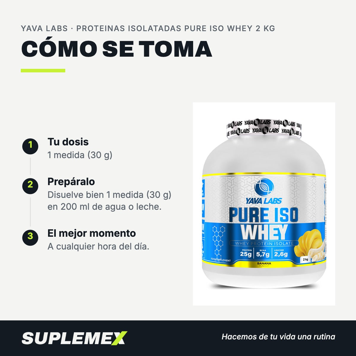 Modo de uso Proteinas isolatadas pure iso whey: 30 g (1 medida) en 200 ml
