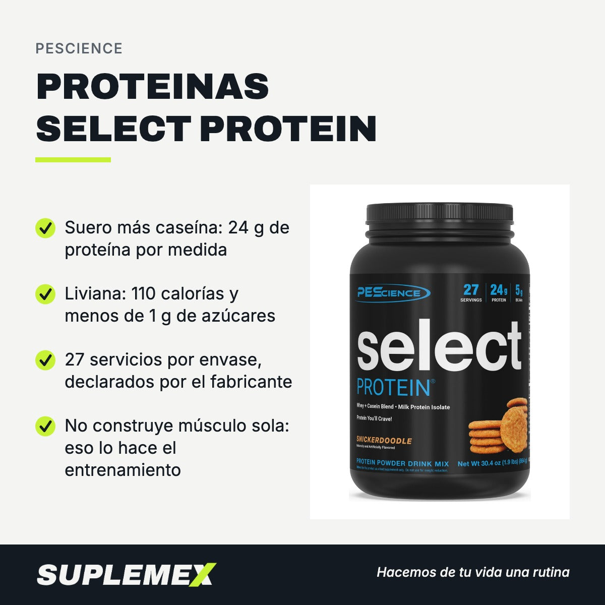 Gráfica de beneficios de Proteinas select protein 2 lb