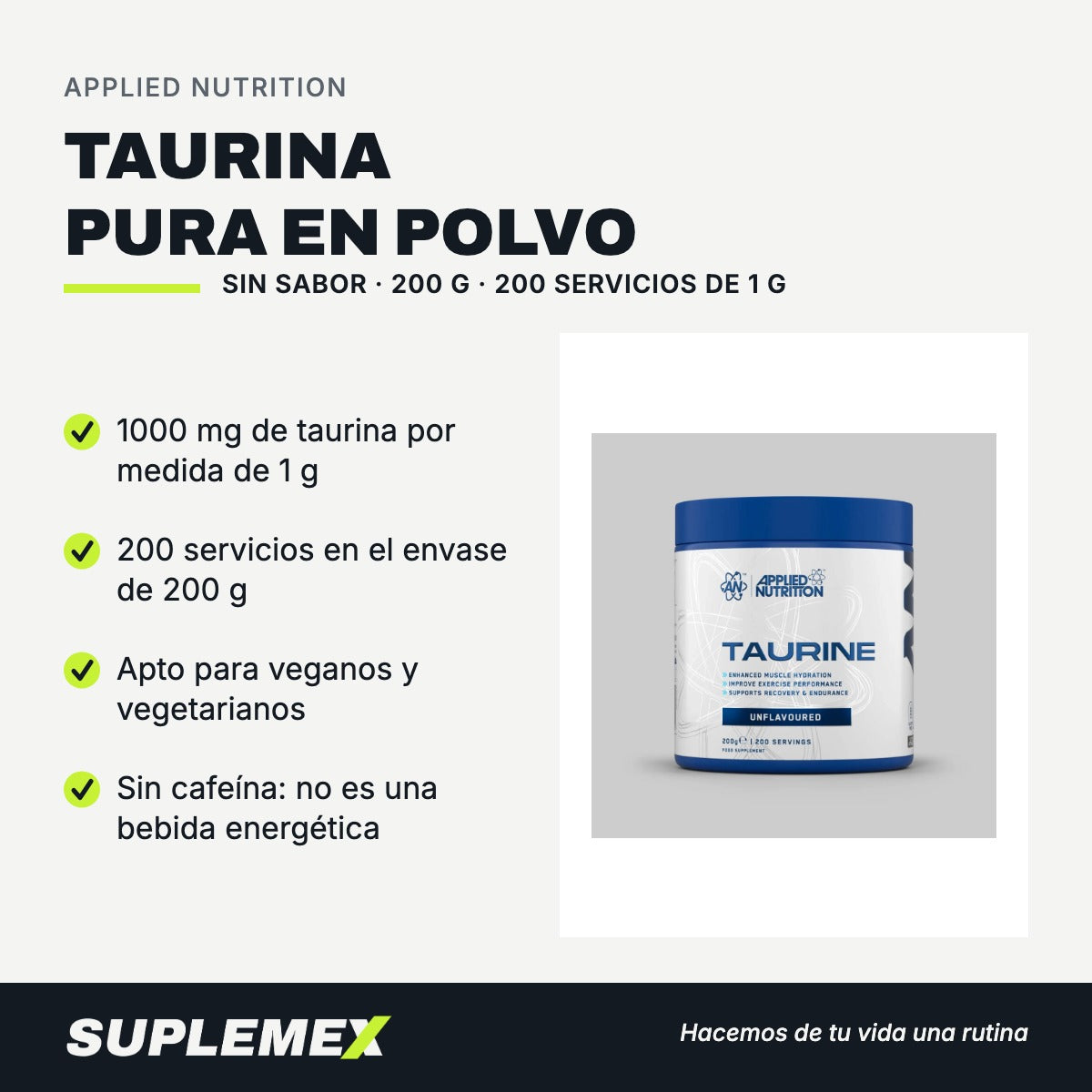 Gráfica de beneficios de Taurina pura en polvo 200 g