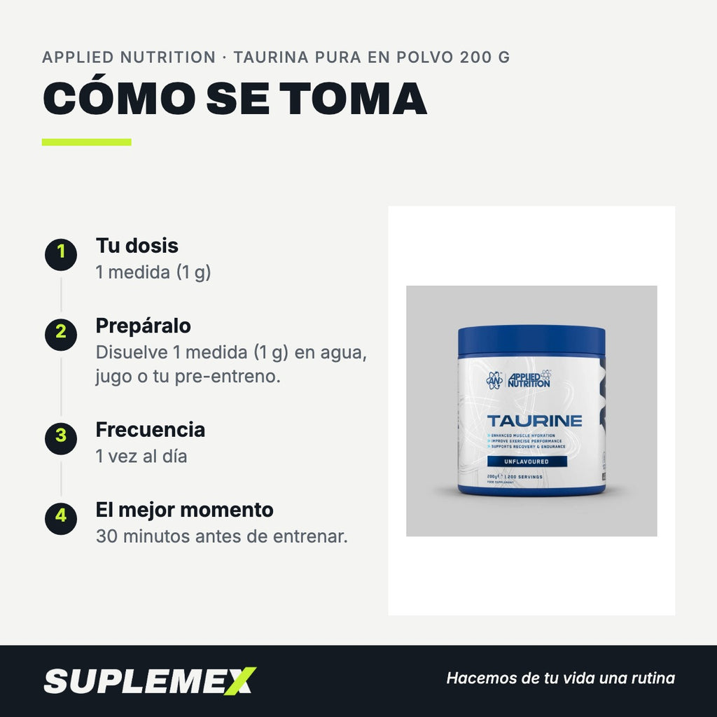 Modo de uso Taurina pura en polvo: 1 g (1 medida)