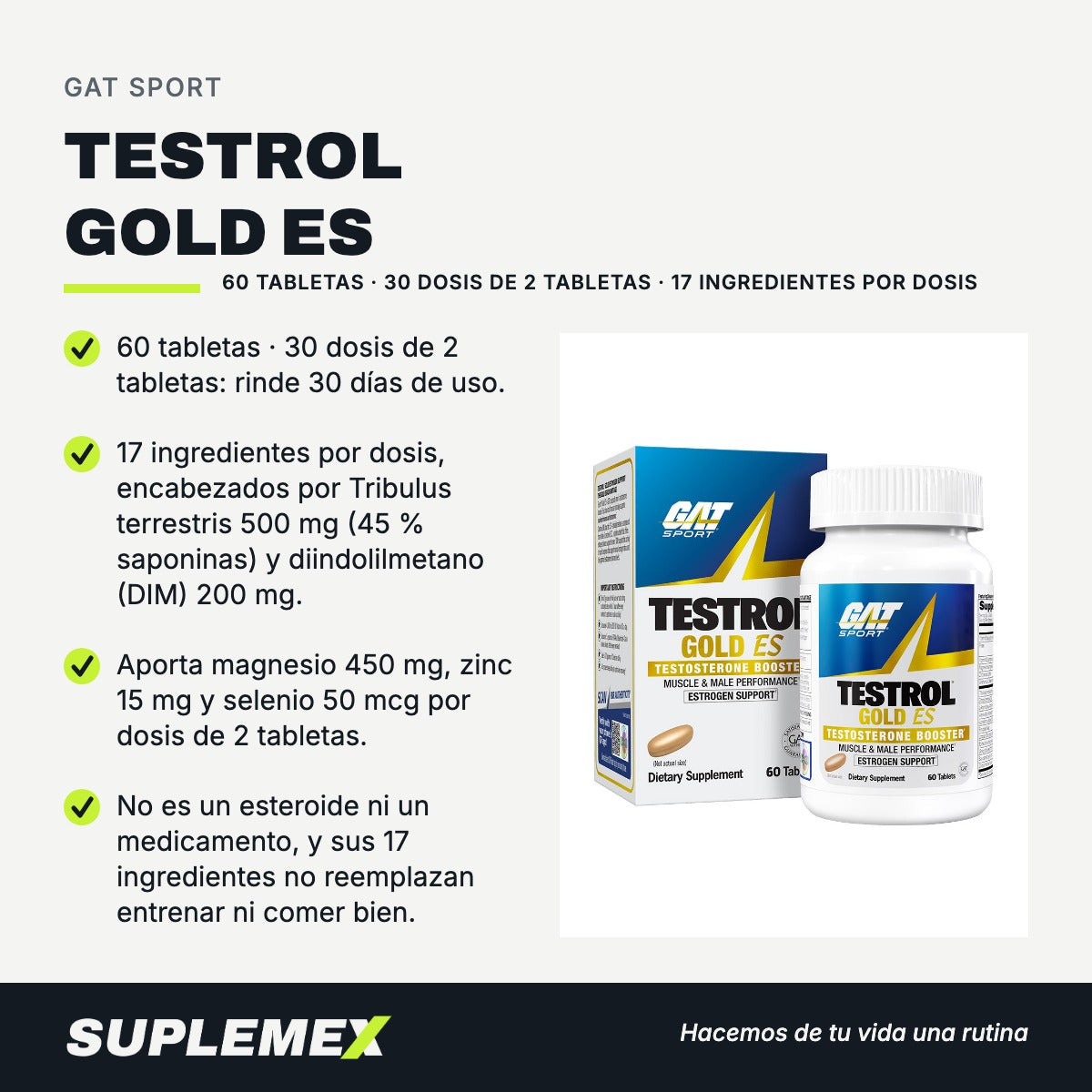 Gráfica de beneficios de Testrol gold es 60 tabletas