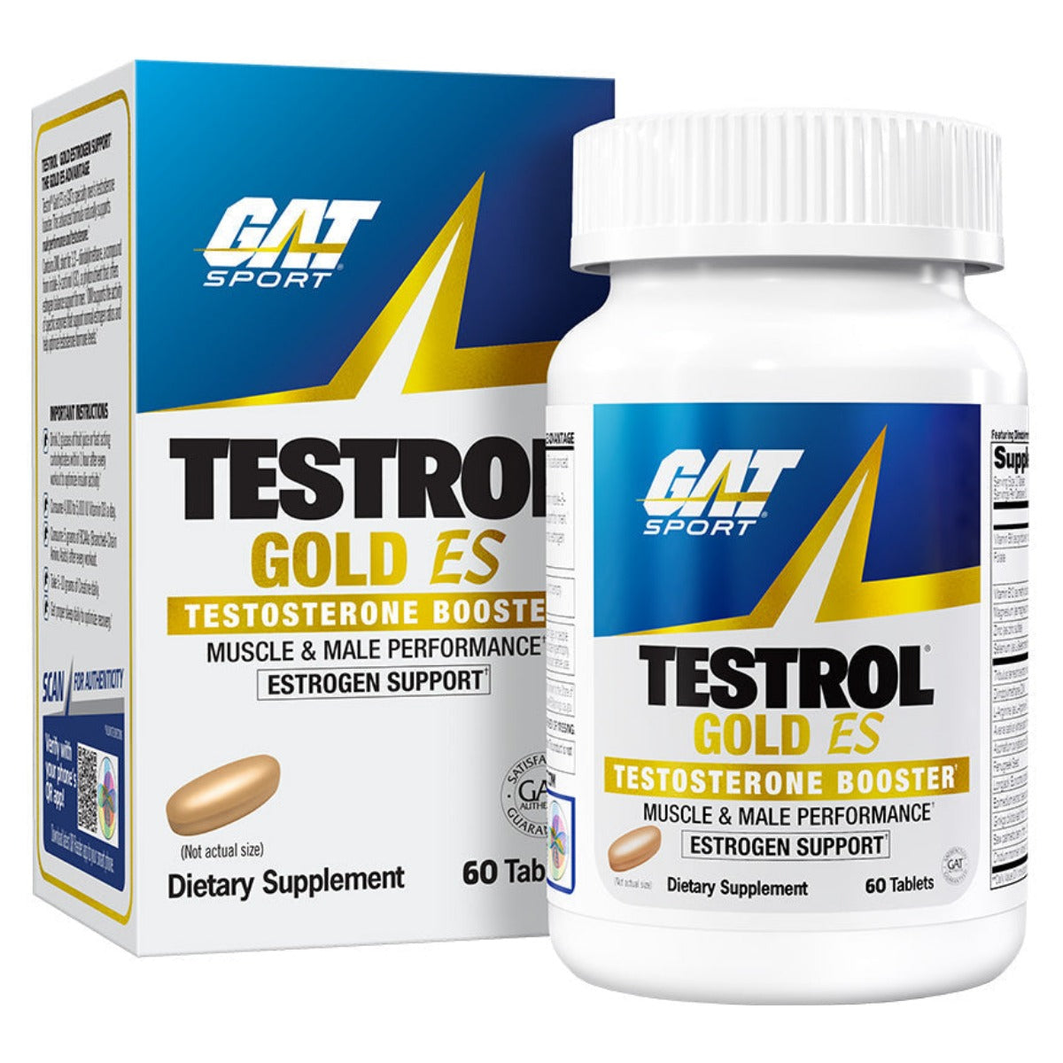 Testrol gold es GAT Sport 60 tabletas | 60 tabletas · 30 dosis de 2 tabletas: rinde 30 días de uso.