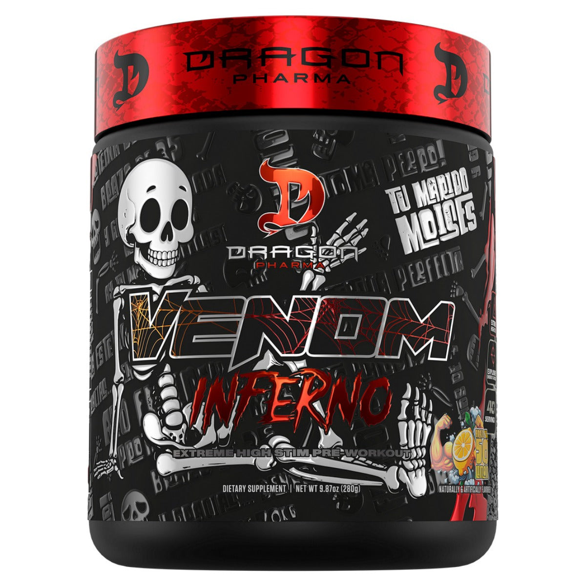 Pre-entrenos venom infierno Dragon Pharma 280 gr | Empuje pre-entreno: 250 mg de mezcla de cafeína en 7,05 g