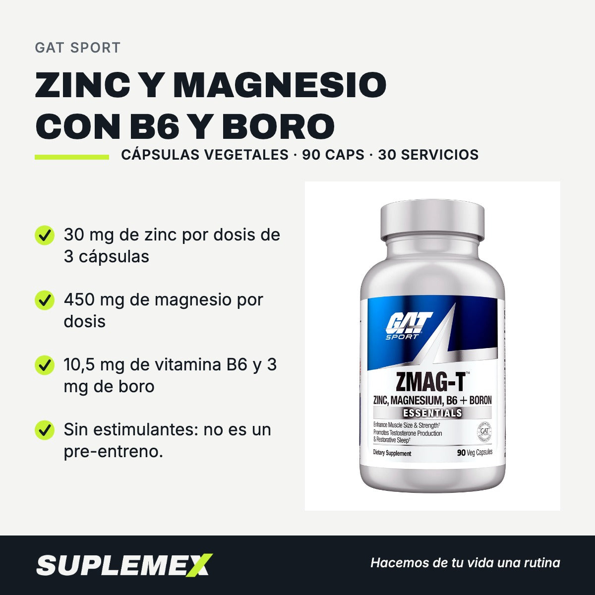 Gráfica de beneficios de Zinc y magnesio con b6 y boro 90 cápsulas vegetales