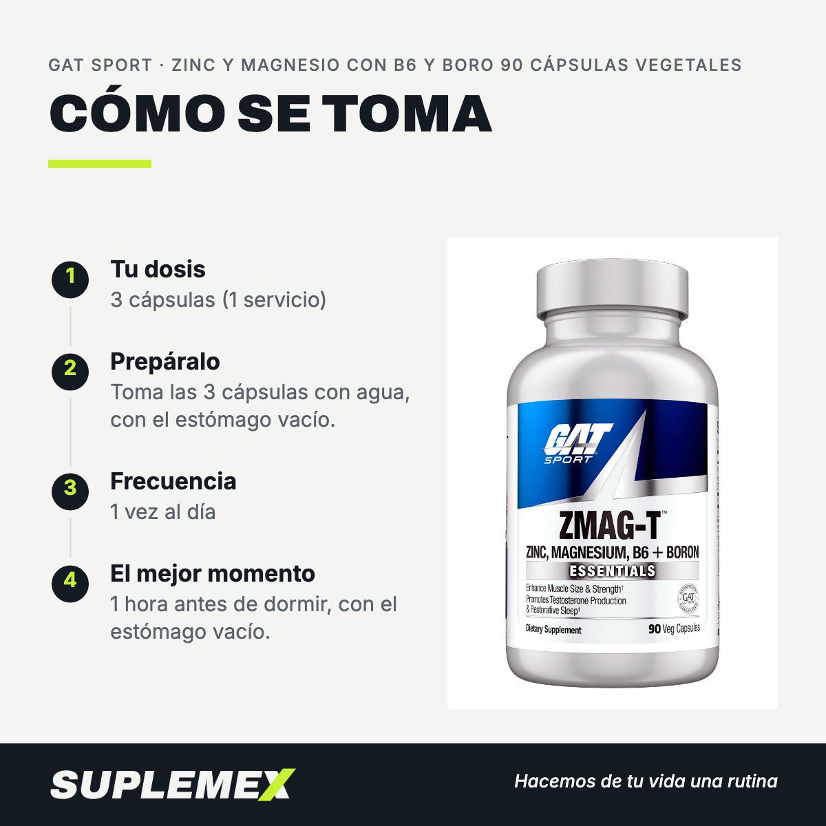 Modo de uso Zinc y magnesio con b6 y boro: 3 cápsulas